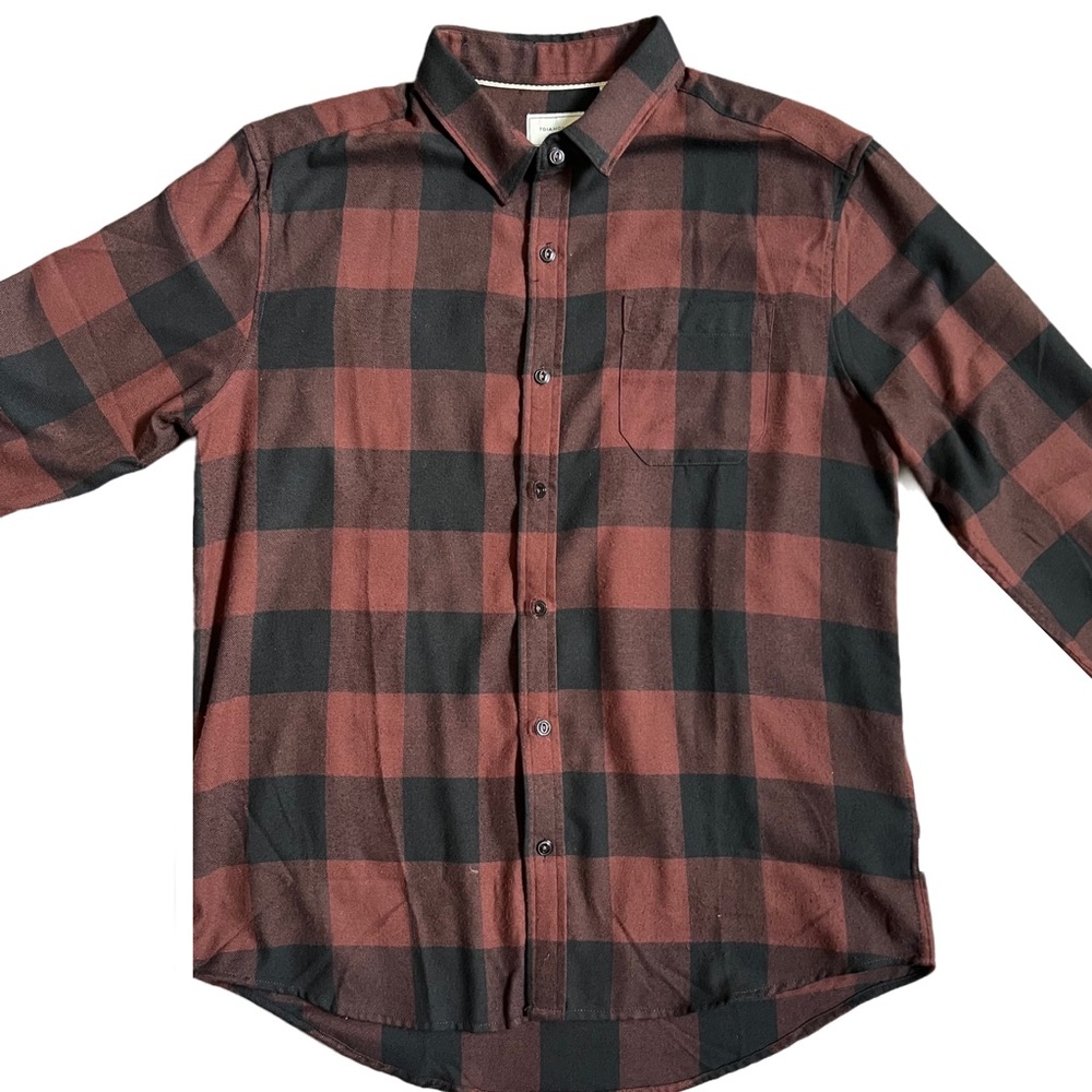 7DIAMONDS BURGUNDY AND BLACK PLAID LUXE SOFT BUTTON DOWN‎ FLANNEL SHIRT SIZE M